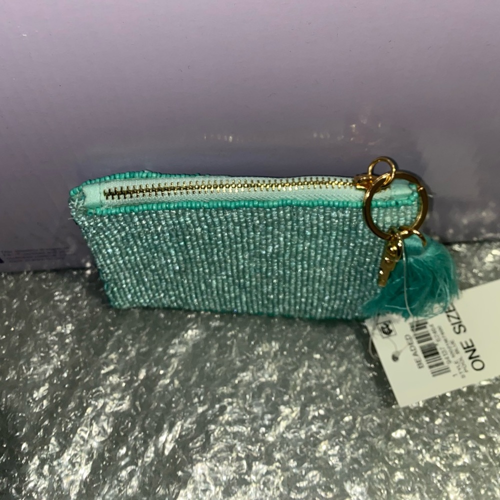 Glass Beaded Coin Purse With Key Chain & Tassel, Color: Pool Blue - Picture 5 of 6
